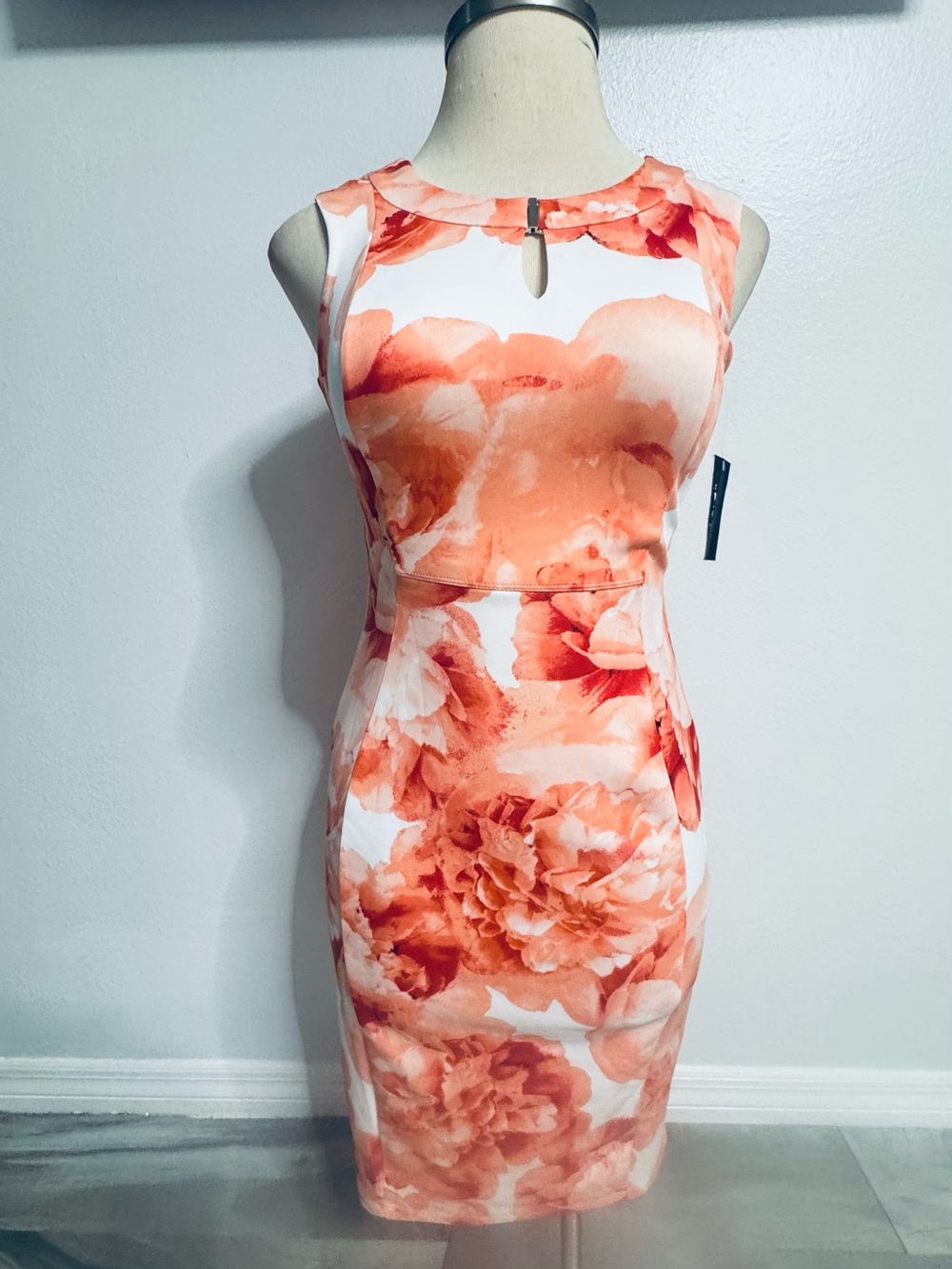 Enfocus Studio Orange Floral Midi Sheath Dress
